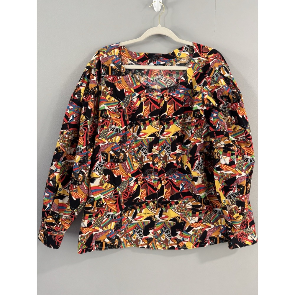 Vintage Salvatore‎ Ferragamo Blouse Shoe Print Size Large Rare Gold Buttons